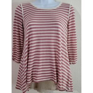 Jolt Pink Striped Hi Low Hem Knit Top XS Lightweight Lace Back Insert Soft Flowy